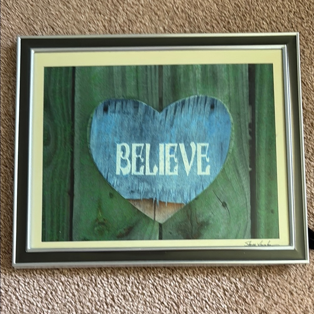 Blue and Green 'Believe' Heart Art Print